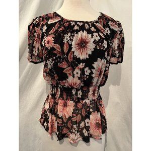 A Love Story Junior’s Blouse Size L Floral Short Sleeve Colorful  Maybe Junior's